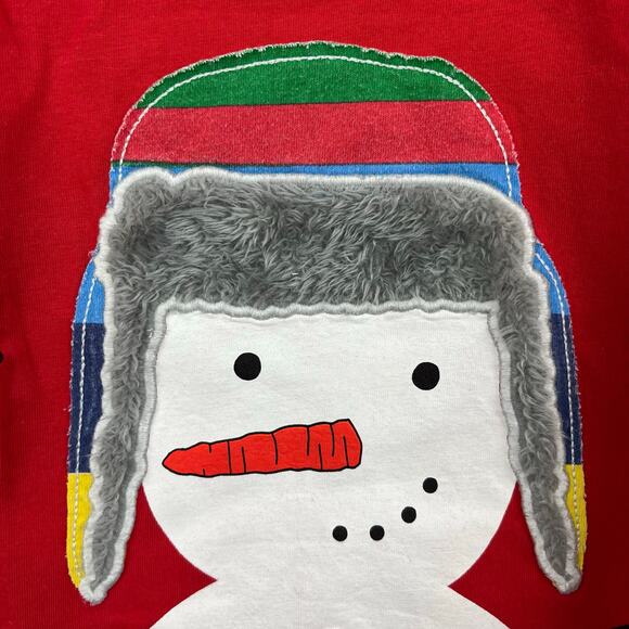 Mini Boden Festive Appliqué T-shirt Rockabilly Red Snowman 6-7 - Picture 2 of 5